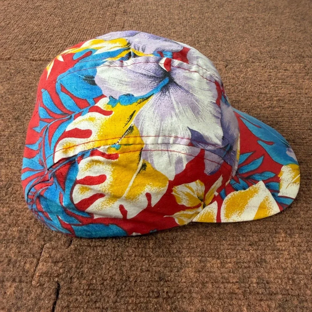 Vintage Wendys Floral Painter Cap Red Tropical‎ Hibiscus Snapback Hat RN 70841